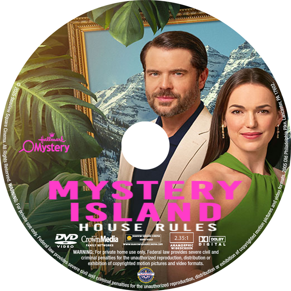 Mystery Island: House Rules MOD DVD disc with full artwork

Hallmark tropical murder mystery DVD Region-Free clamshell

Elizabeth Henstridge and Charlie Weber mystery movie DVD cover